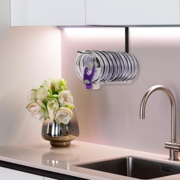 Tumbler Lid Organizer, Horizontal Tumbler Lid Storage Hook Up to 10 Lids, Space Saving Cup Lid Holders Under Cabinet Tumbler Lid Hook for Kitchen Organizer and Storage,Hanging Paper Towel Rack Hanger