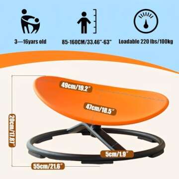 Yiuhhad Autism Kids Swivel Chair,Spin Sensory Chair,Kids Spinning Chair,Sit Spin Training Body Coordination,Metal Base Non-Slip Small Desk Chair (Orange)