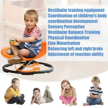Yiuhhad Autism Kids Swivel Chair,Spin Sensory Chair,Kids Spinning Chair,Sit Spin Training Body Coordination,Metal Base Non-Slip Small Desk Chair (Orange)