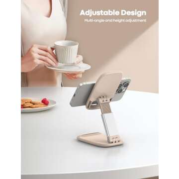 Lamicall Khaki Phone Stand for Desk - Cell Phone Holder Khaki Desk Accessories Desktop Office Must Have Compatible with iPhone, 4-8'' Smartphone