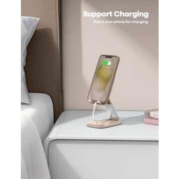 Lamicall Khaki Phone Stand for Desk - Cell Phone Holder Khaki Desk Accessories Desktop Office Must Have Compatible with iPhone, 4-8'' Smartphone