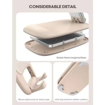 Lamicall Khaki Phone Stand for Desk - Cell Phone Holder Khaki Desk Accessories Desktop Office Must Have Compatible with iPhone, 4-8'' Smartphone