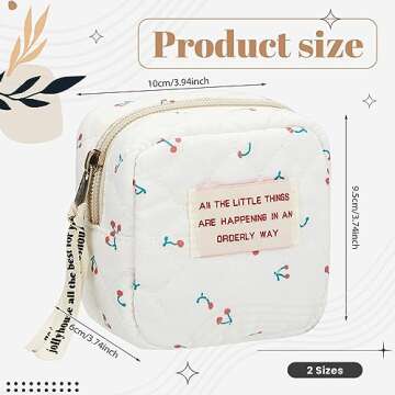 Abbylike Small Makeup Bag for Purse Mini Cosmetic Pouch with Zipper for Women Coin Purse Lipstick Little Things Small Items Storage Bag for Traveling 3.94 x 3.74 x 2.36 Inch(Cherry Style)