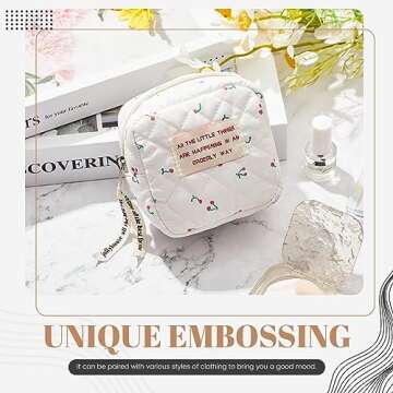 Abbylike Small Makeup Bag for Purse Mini Cosmetic Pouch with Zipper for Women Coin Purse Lipstick Little Things Small Items Storage Bag for Traveling 3.94 x 3.74 x 2.36 Inch(Cherry Style)