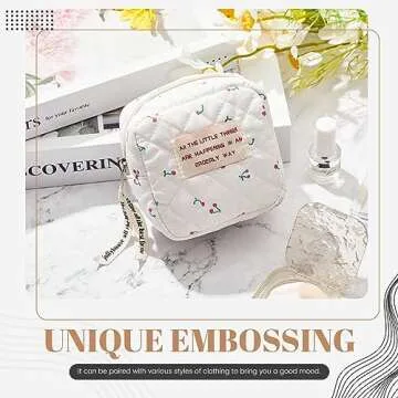 Abbylike Small Makeup Bag for Purse Mini Cosmetic Pouch with Zipper for Women Coin Purse Lipstick Little Things Small Items Storage Bag for Traveling 3.94 x 3.74 x 2.36 Inch(Cherry Style)