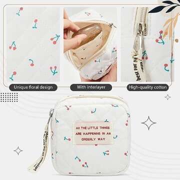 Abbylike Small Makeup Bag for Purse Mini Cosmetic Pouch with Zipper for Women Coin Purse Lipstick Little Things Small Items Storage Bag for Traveling 3.94 x 3.74 x 2.36 Inch(Cherry Style)