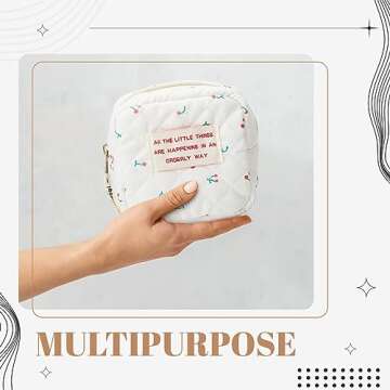 Abbylike Small Makeup Bag for Purse Mini Cosmetic Pouch with Zipper for Women Coin Purse Lipstick Little Things Small Items Storage Bag for Traveling 3.94 x 3.74 x 2.36 Inch(Cherry Style)