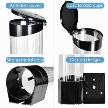 Samhe Cup Dispenser Water Dispenser Cup Holder Pull Type Paper Automatic Remover 7oz - 12oz Cone or Flat Bottom Cups for Home Office Hospital (Black, Large)