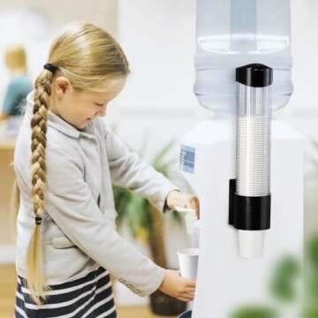 Samhe Cup Dispenser Water Dispenser Cup Holder Pull Type Paper Automatic Remover 7oz - 12oz Cone or Flat Bottom Cups for Home Office Hospital (Black, Large)
