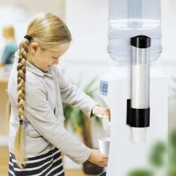 Samhe Cup Dispenser Water Dispenser Cup Holder Pull Type Paper Automatic Remover 7oz - 12oz Cone or Flat Bottom Cups for Home Office Hospital (Black, Large)