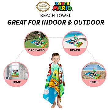 Franco Super Mario "Official Nintendo" Kids Super Soft Cotton Bath/Pool/Beach Towel, 58 in x 28 in