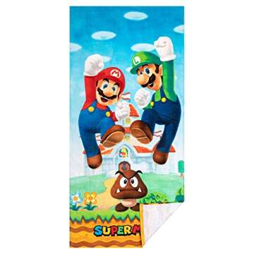 Franco Super Mario "Official Nintendo" Kids Super Soft Cotton Bath/Pool/Beach Towel, 58 in x 28 in