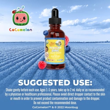 MaryRuth Organics Cocomelon Toddler Liquid Zinc | Sugar Free | USDA Organic | Kids Zinc Sulfate for Ages 1-3 | Immune Support Supplement for Children | Vegan | Non-GMO | Gluten Free | 1 Fl Oz