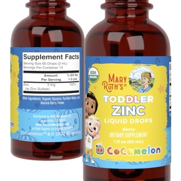 MaryRuth Organics Cocomelon Toddler Liquid Zinc | Sugar Free | USDA Organic | Kids Zinc Sulfate for Ages 1-3 | Immune Support Supplement for Children | Vegan | Non-GMO | Gluten Free | 1 Fl Oz