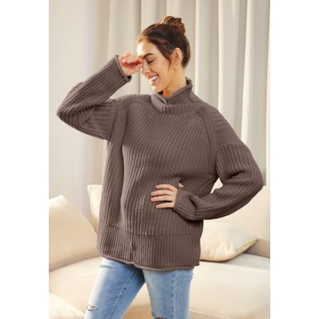 LILLUSORY Womens Trendy Soft Sweaters Turtle Neck Knitted Ribbed Fall Tops Dressy Casual Winter Outfits