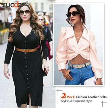 SUOSDEY 2 Pack Women’s Fashion Leather Belts - Stylish & Versatile