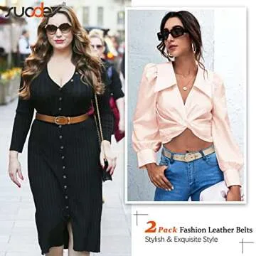 SUOSDEY 2 Pack Women’s Fashion Leather Belts - Stylish & Versatile