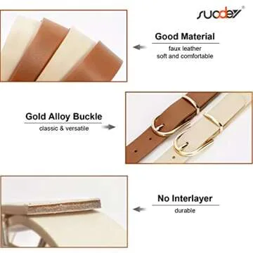 SUOSDEY 2 Pack Women’s Fashion Leather Belts - Stylish & Versatile