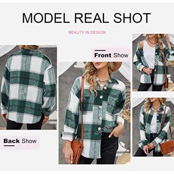 SHEWIN Womens Oversized Flannel Plaid Shirts Long Sleeve Lapel Casual Button Down Shacket Jacket Fall Fall Outfits Women Trendy,US 16-18(XL),Green