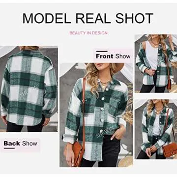 SHEWIN Womens Oversized Flannel Plaid Shirts Long Sleeve Lapel Casual Button Down Shacket Jacket Fall Fall Outfits Women Trendy,US 16-18(XL),Green