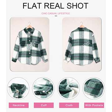 SHEWIN Womens Oversized Flannel Plaid Shirts Long Sleeve Lapel Casual Button Down Shacket Jacket Fall Fall Outfits Women Trendy,US 16-18(XL),Green