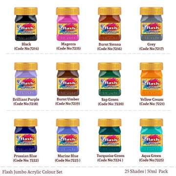 Flash Acrylic Paint Set | 25 Colors | 50 ml, 1.7 fl oz Each | High Pigment Strength | Non Fading | Indoor/Outdoor | Non Toxic | Multi-Surface Paint | Pro Artist, Hobby Painters & Kid