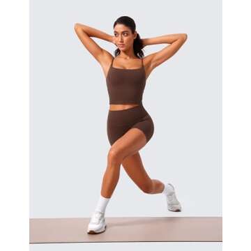 CRZ YOGA Butterlift Womens Scoop Neck Longline Sports Bra - U Back Adjustable Straps Workout Crop Tank Top with Built in Pads Coffee Brown Medium
