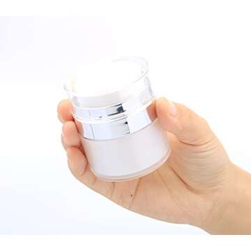 Furnido 3 Pack 0.5 oz Airless Pump Jars,Empty Acrylic Makeup Cosmetic Jar Containers with Press Pump,Refillable Airless Travel Lotion Jar With Lid for Thick Moisturizer,Skincare Cream,White