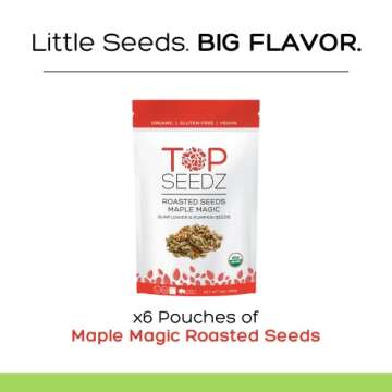 Top Seedz Certified Organic Gluten Free Vegan Maple Magic Roasted Seeds | 6-Pack | 6 Ounces | Made of Shelled Sunflower Seeds, Pumpkin Seeds, Maple Syrup, and Extra Virgin Olive Oil