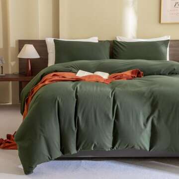 CozyTide Queen Size Comforter Set Olive Green, 100% Cotton Soft Solid Dark Green Bedding Set & Colle...