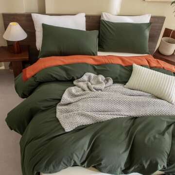 CozyTide Queen Size Comforter Set Olive Green, 100% Cotton Soft Solid Dark Green Bedding Set & Collections,3 Pieces Lightweight Bedding Set for All Seasons (90x90In Comforter and 2 Pillowcases)