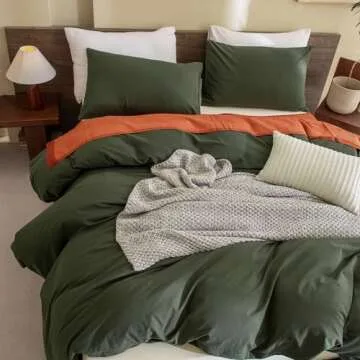 CozyTide Queen Size Comforter Set Olive Green, 100% Cotton Soft Solid Dark Green Bedding Set & Collections,3 Pieces Lightweight Bedding Set for All Seasons (90x90In Comforter and 2 Pillowcases)