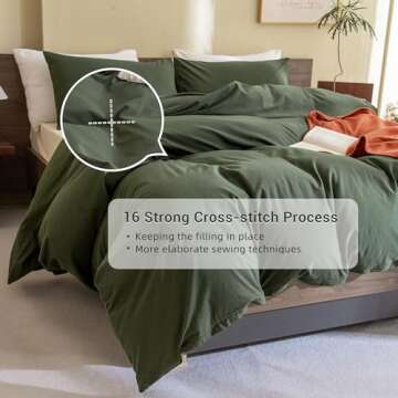 CozyTide Queen Size Comforter Set Olive Green, 100% Cotton Soft Solid Dark Green Bedding Set & Collections,3 Pieces Lightweight Bedding Set for All Seasons (90x90In Comforter and 2 Pillowcases)