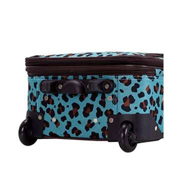 Rockland Jungle Softside Upright Luggage, Blue Leopard, 4-Piece Set (14/29/24/28)