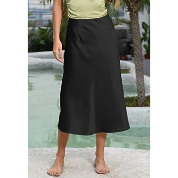 Women's Satin High Waist Flared Midi Skirt for Elegance
