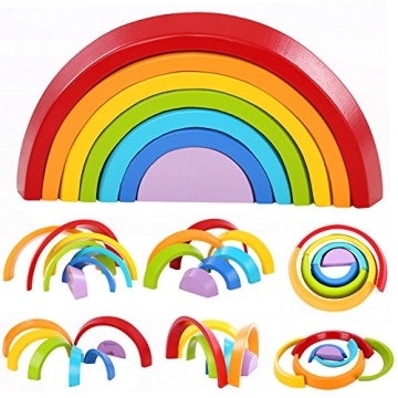 Lewo Wooden Rainbow Stacking Game for Kids Play