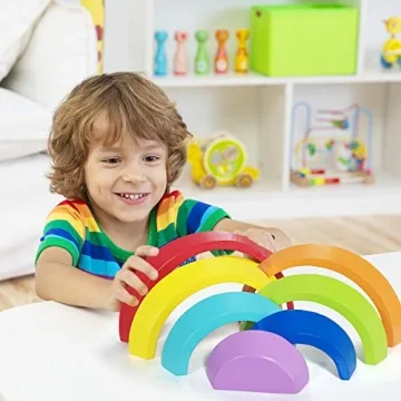 Lewo Wooden Rainbow Stacking Game for Kids Play