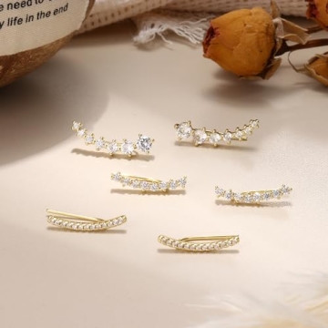 FINREZIO Women's Gold Climber Hoop Earring CZ Arrow Set