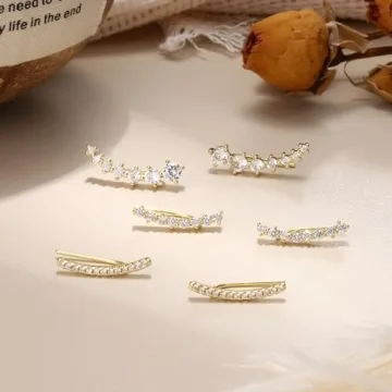 FINREZIO Women's Gold Climber Hoop Earring CZ Arrow Set