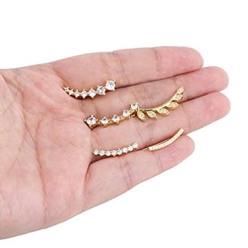 FINREZIO Women's Gold Climber Hoop Earring CZ Arrow Set