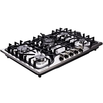 30 Inch Gas Cooktop DT57043 Built-in Stainless Steel 5 Burners Gas Stovetop LPG/NG Convertible Dual ...