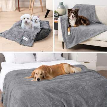 PetAmi Fluffy Waterproof Dog Blanket for Small Medium Dogs, Soft Warm Pet Sherpa Throw Pee Proof Couch Cover, Reversible Cat Puppy Bed Blanket Sofa Protector, Plush Washable Pad (Light Grey, 29x40)