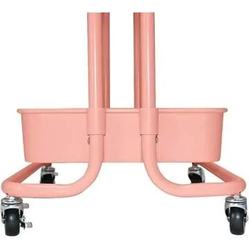 3 Tier Rolling Cart with Table Top, Multi-Functional Storage Trolley with 3 Cups & 3 Hooks for Office, Living Room, Kitchen, Movable Storage Organizer with Wheels,Pink