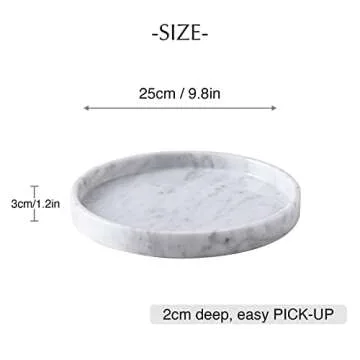 PHINILUX 𝐋𝐮𝐱𝐮𝐫𝐲 𝐈𝐭𝐚𝐥𝐢𝐚𝐧 100% Marble Round Vanity Tray 10‘’, Minimalist Modern Decor & Serving Trays for Bathroom, Kitchen, Nightstand, Jewelry Ring Dish Holder, Table Accents Decor, White