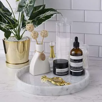 PHINILUX 𝐋𝐮𝐱𝐮𝐫𝐲 𝐈𝐭𝐚𝐥𝐢𝐚𝐧 100% Marble Round Vanity Tray 10‘’, Minimalist Modern Decor & Serving Trays for Bathroom, Kitchen, Nightstand, Jewelry Ring Dish Holder, Table Accents Decor, White