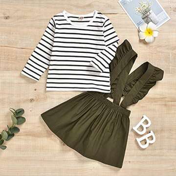 Toddler Baby Girls Kids Skirt Sets Long Sleeve Top + Ruffle Strap Suspender Dress Outfits Clothes