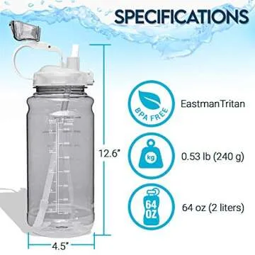 El Maigo Motivational Half Gallon Water Bottle with Straw & Time Marker - Leakproof Flip Top 64 OZ Water Bottle - Reusable BPA Free Tritan Large 2 Liter Water Jug for Fitness Gym and Outdoor Sports