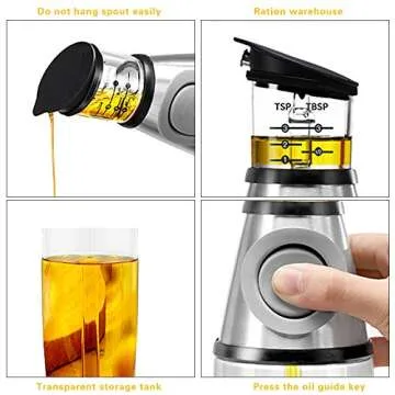 Superior Glass Oil and Vinegar Dispenser,Measuring Oil Pourer for Kitchen,Wide Opening for Easy Refill and Cleaning, Clear Glass Oil Bottle with Scale,17 Oz