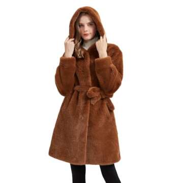 GRAN ORIENTE Faux Mink Fur Long Winter Warm Open Front Cardigan Coat Hooded,Fuzzy Loose Overcoat with Pockets (GK076 White XL)