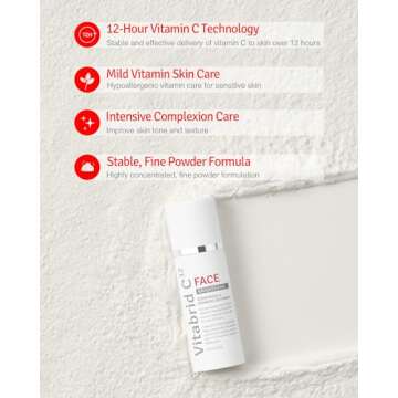 VITABRID C12 Vitamin C Boost Powder for Face with Niacinamide - 12 hours Active Vitamin C - Even Skin Tone, Age Defying, Minimizing Pores - Mix Powder with Serum & Cream, 0.1oz.